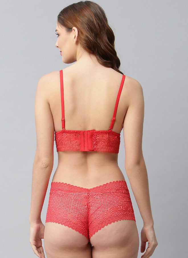 CUKOO Women Red Self-Design Lace Lingerie Set BP21-024-Red - Image 4